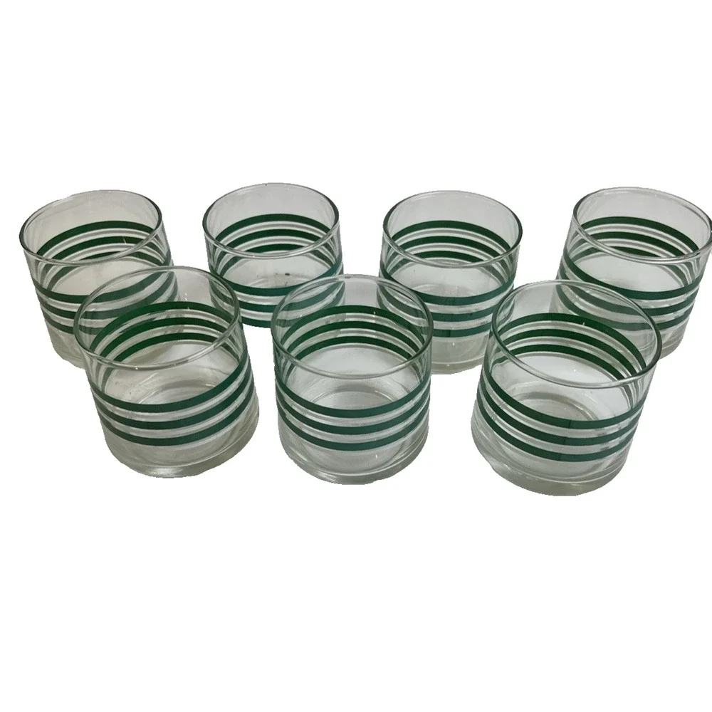 Vintage Green & White Stripe Libbey Glass 3